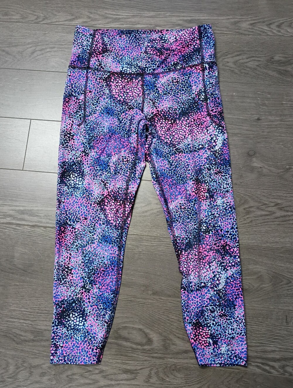 Women's Purple Pink And Blue Patterned Under Armour Active Leggings Capris